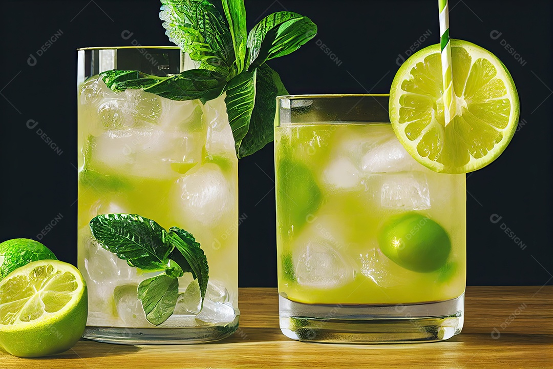 Ilustração 3D sobre caipirinha brasileira.