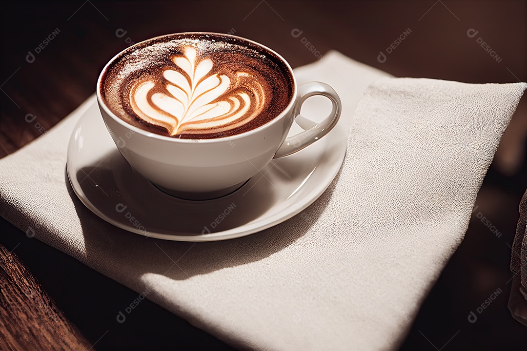 Ilustração 3D sobre a xícara de cappuccino