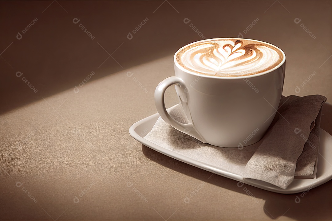 Ilustração 3D sobre a xícara de cappuccino