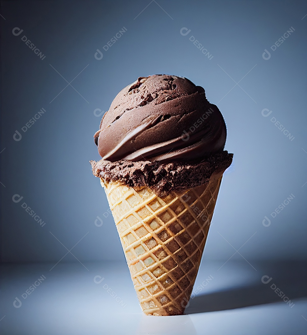 Ilustração 3D de um sorvete de chocolate.