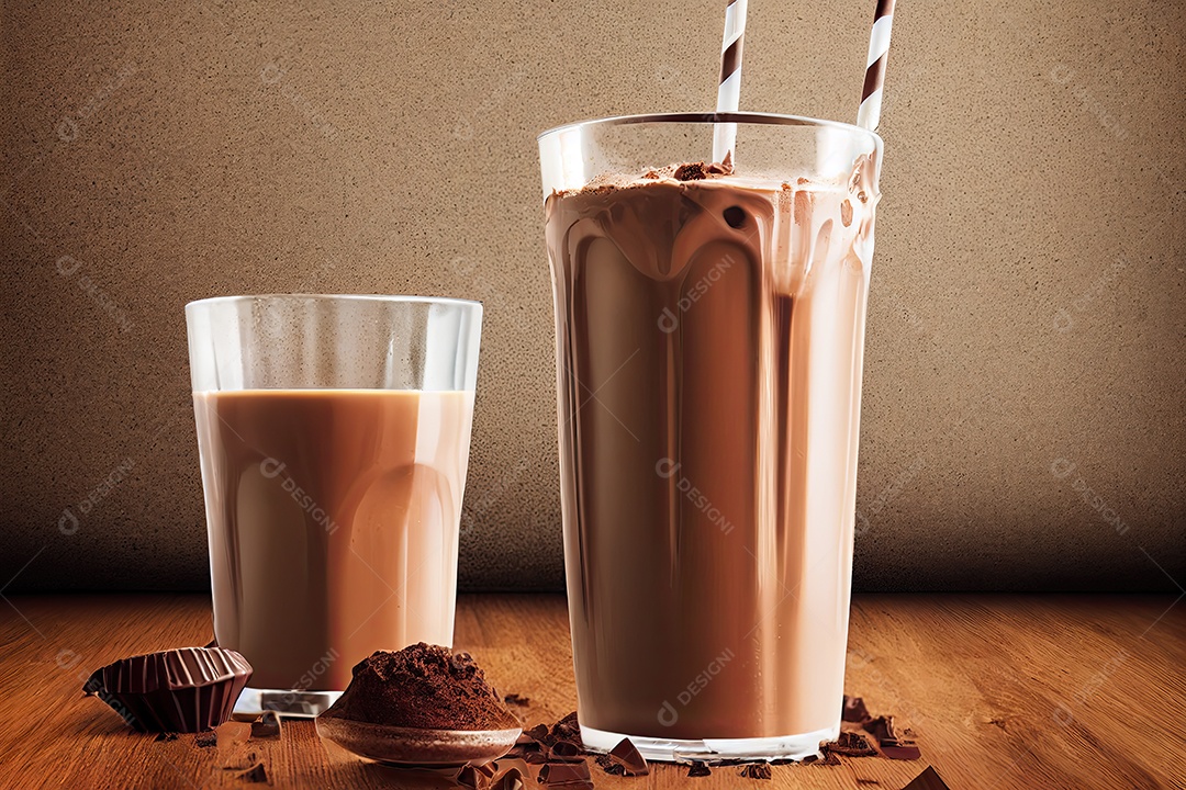 Ilustração 3D sobre milk-shake de chocolate.