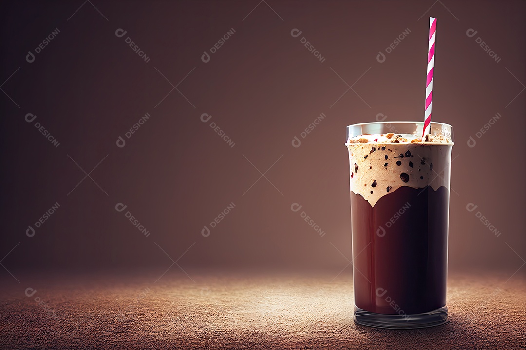 Ilustração 3D sobre milk-shake de chocolate.