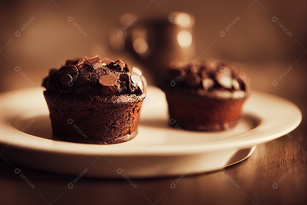 ilustração 3d de um muffin de chocolate.