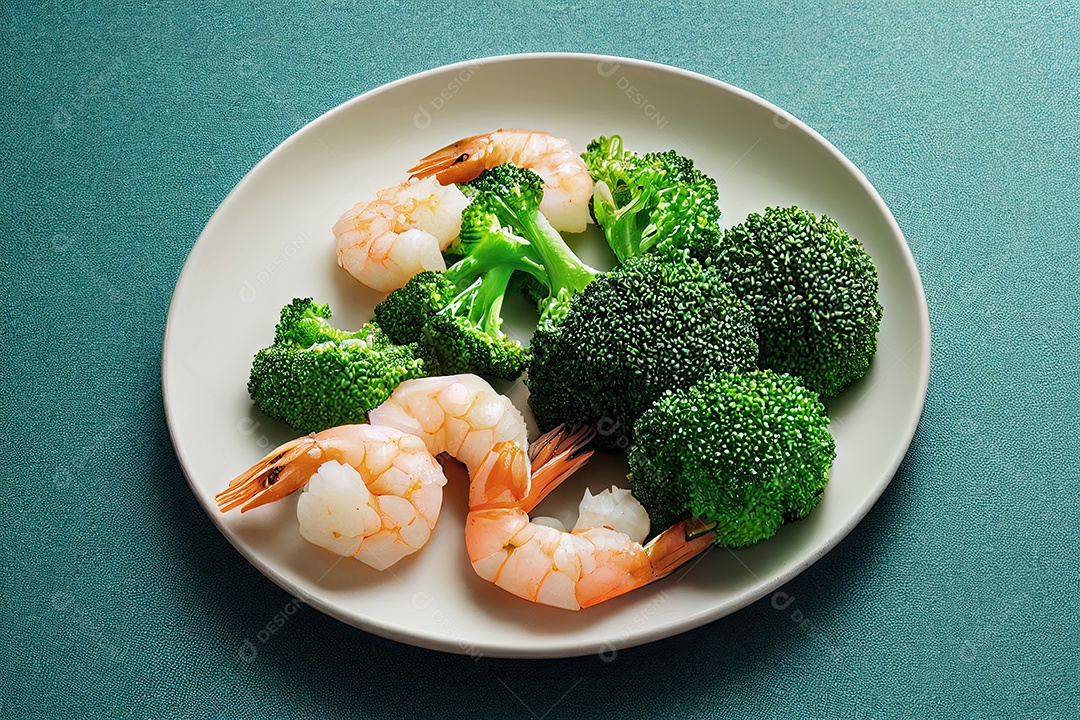 Ilustração 3D sobre prato de camarão.