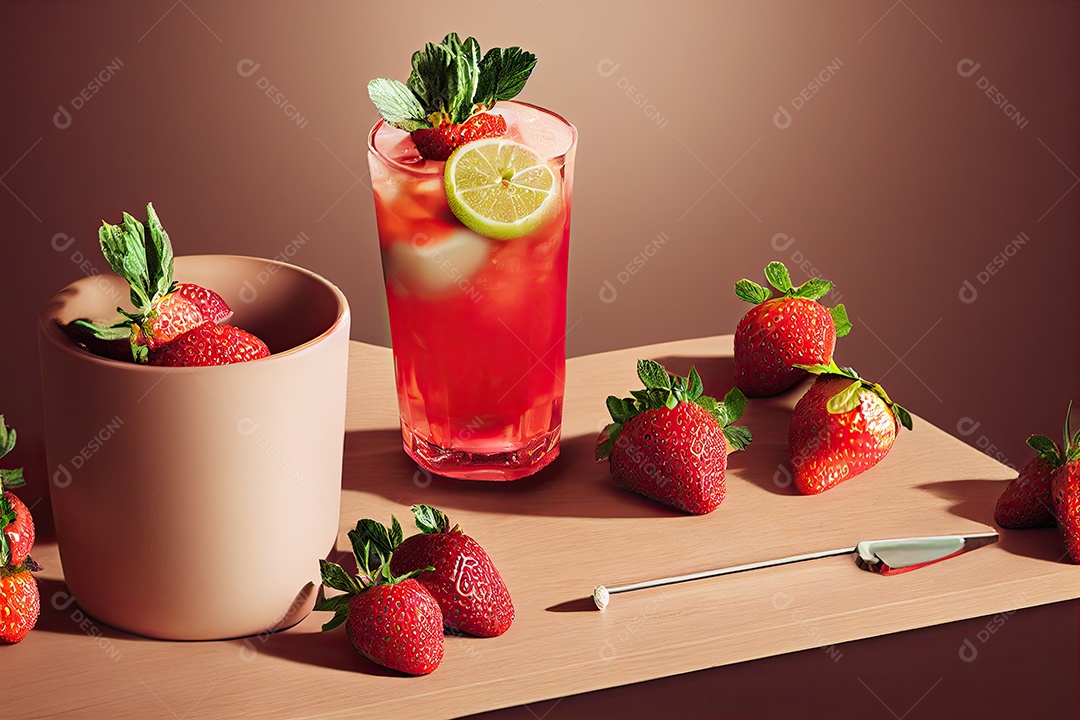 Ilustração 3D sobre coquetel de morango