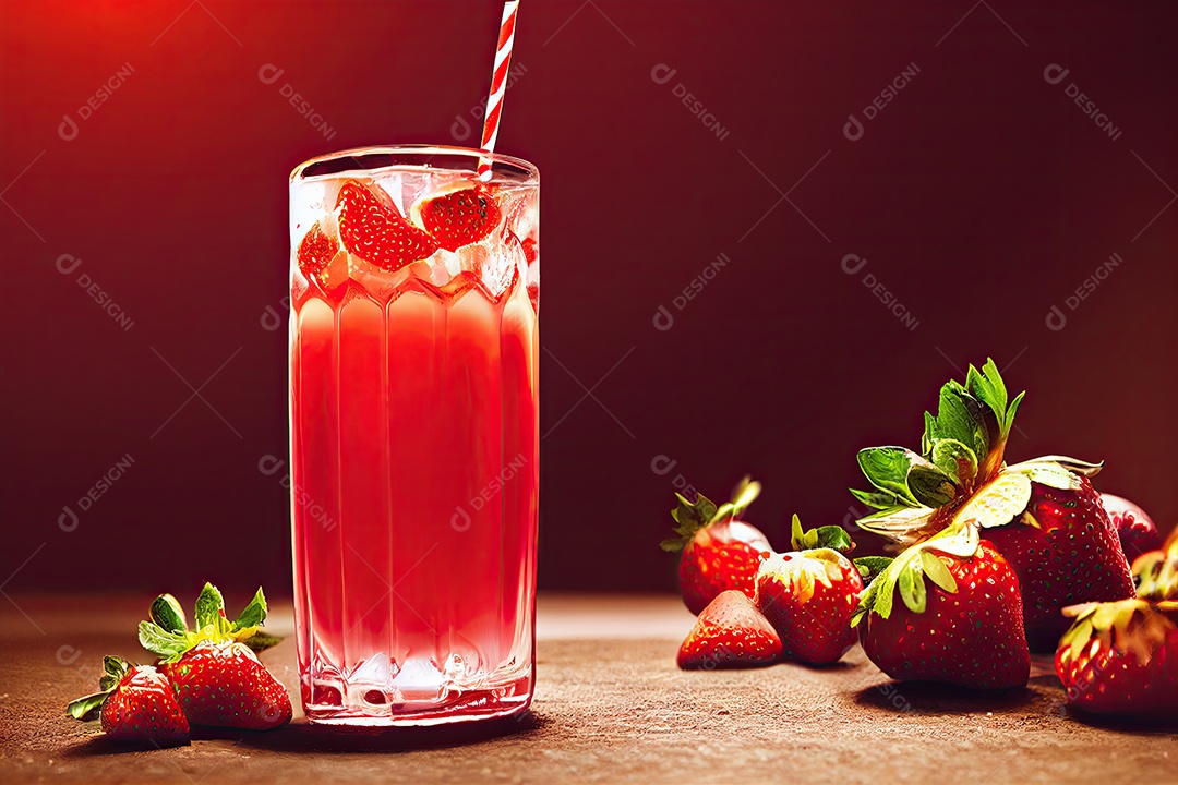 Ilustração 3D sobre coquetel de morango