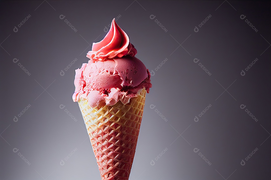 Ilustração 3D de um sorvete de morango