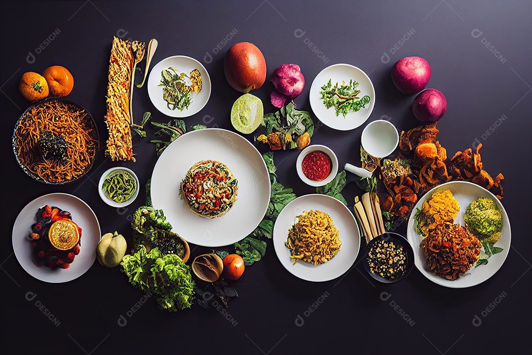 Ilustração 3D de comida vegana