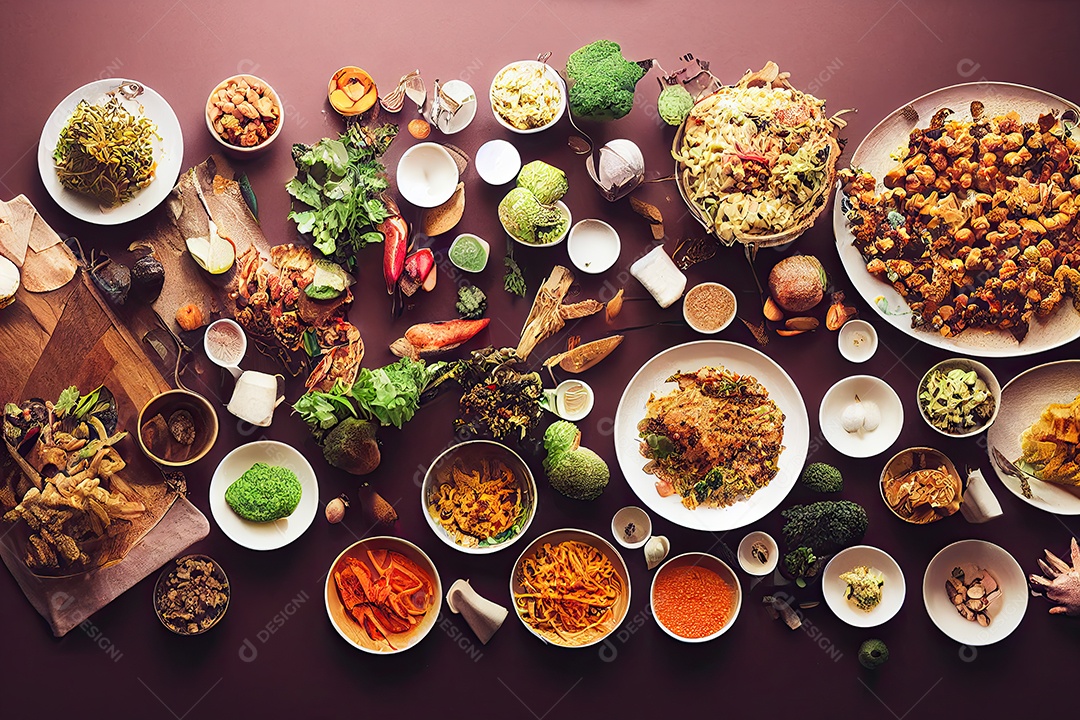 Ilustração 3D de comida vegana