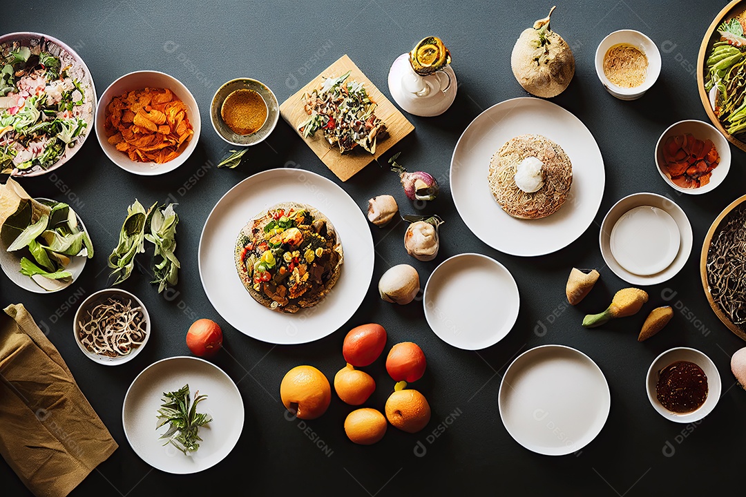 Ilustração 3D de comida vegana