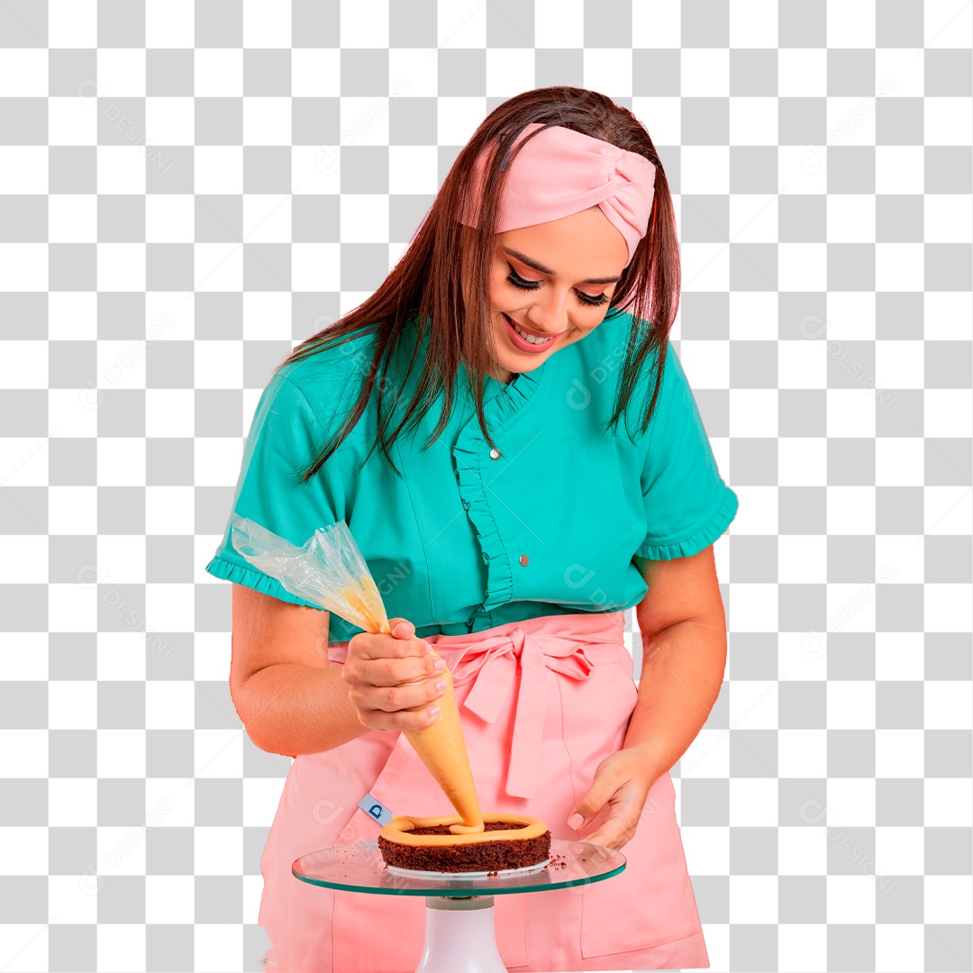 Confeiteira confeitando o Bolo PNG Transparente