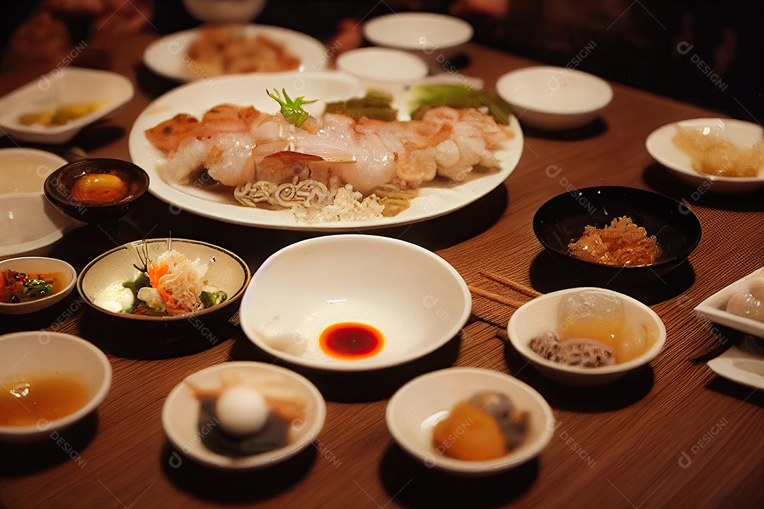 ilustração 3D de comida japonesa