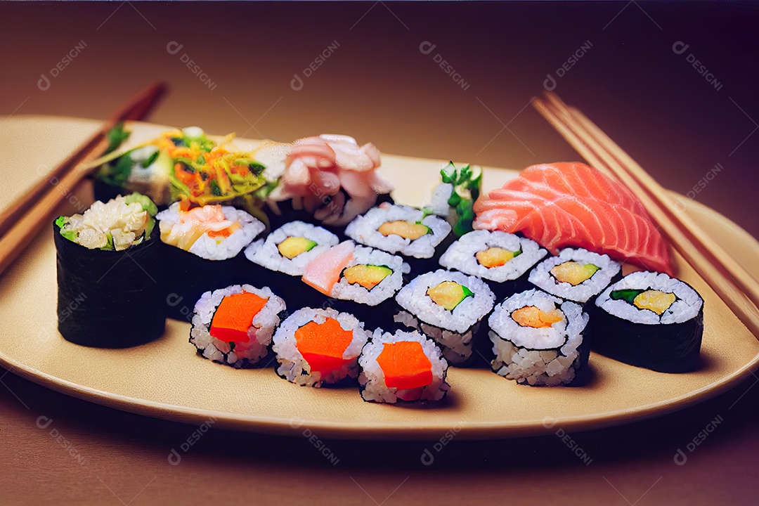 ilustração 3D de comida japonesa