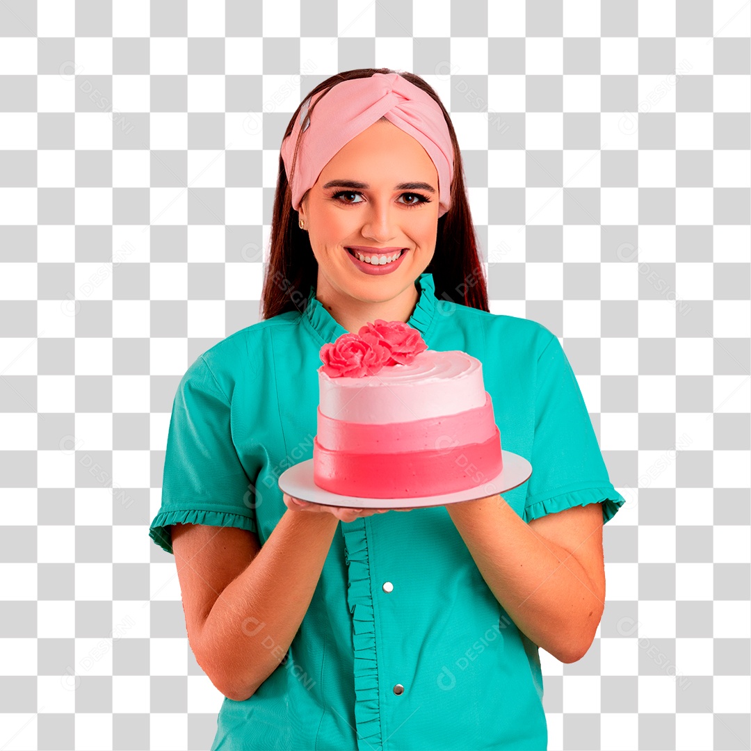 Mulher Confeiteira Segurando Bolo PNG Transparente