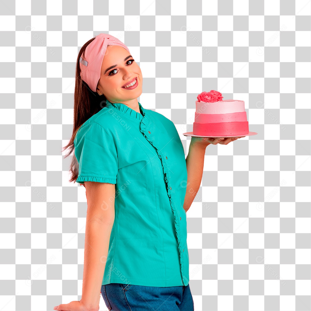 Mulher Confeiteira Segurando Bolo PNG Transparente