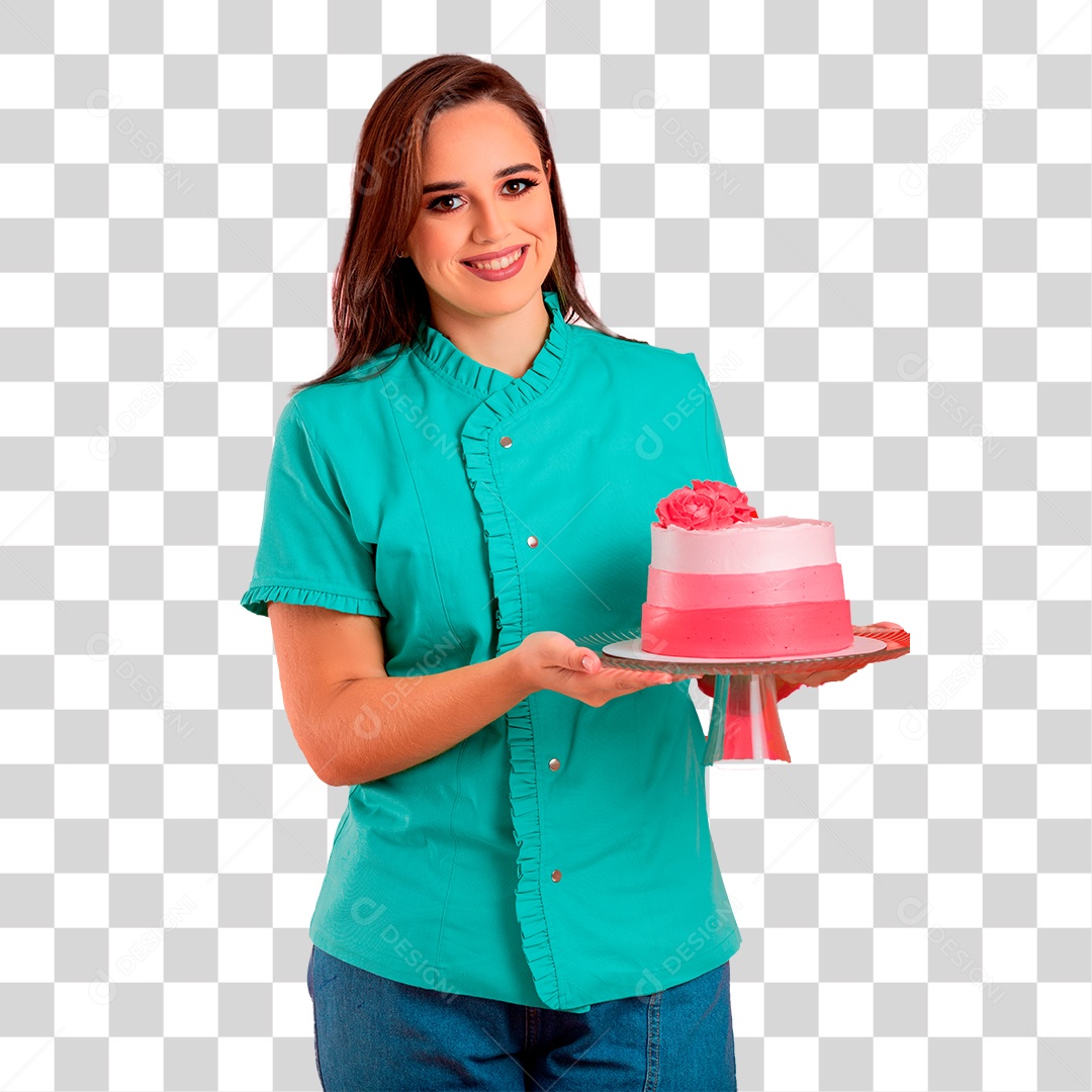 Mulher Confeiteira Segurando Bolo PNG Transparente