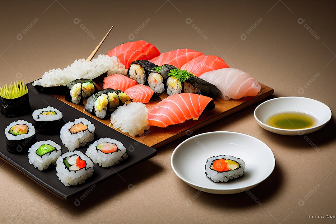 ilustração 3D de comida japonesa