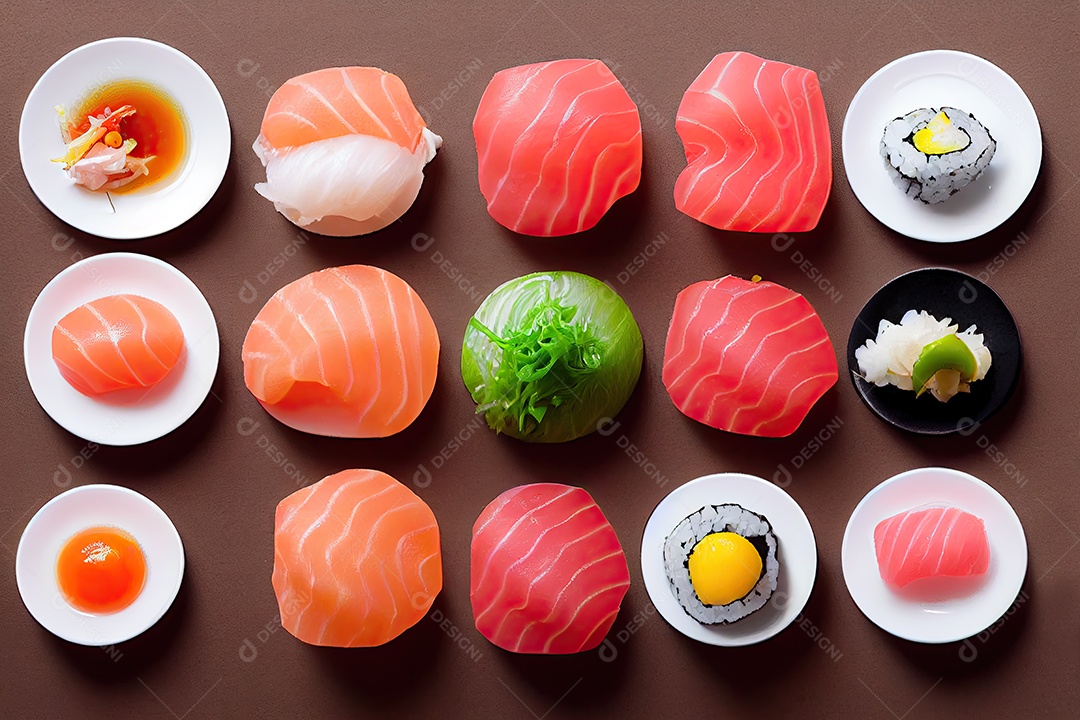 ilustração 3D de comida japonesa