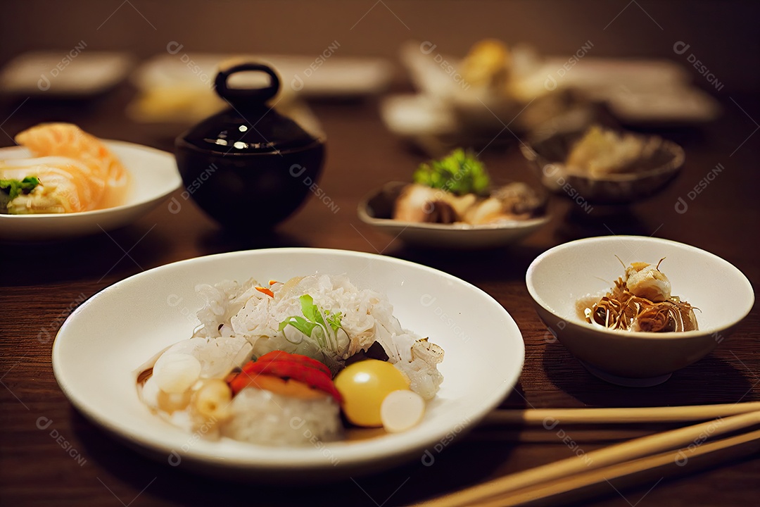 ilustração 3D de comida japonesa