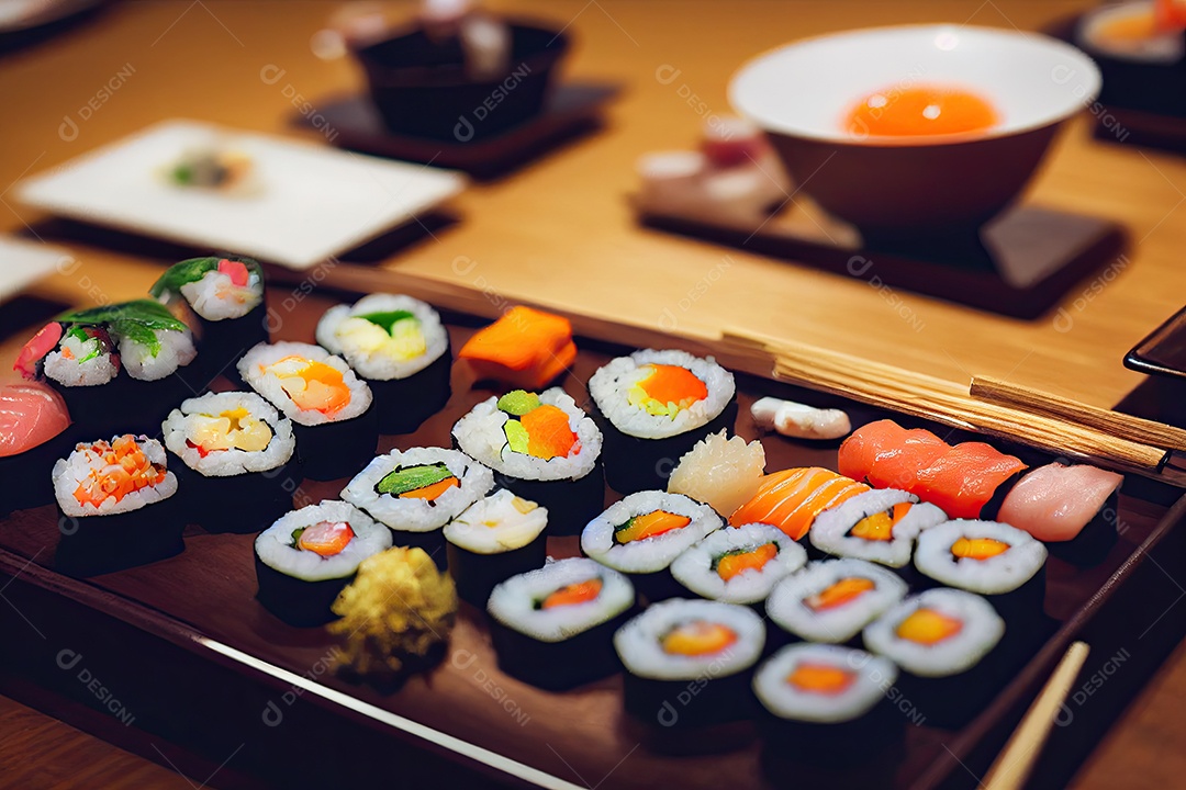 ilustração 3D de comida japonesa