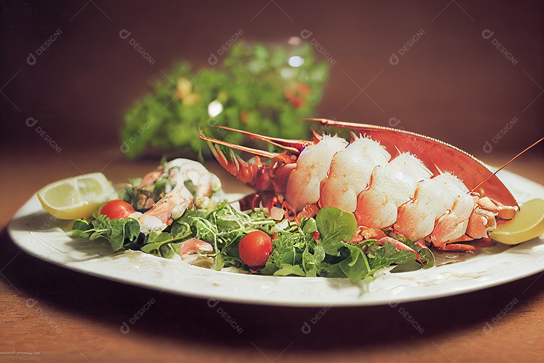 Ilustração 3D sobre prato de lagosta
