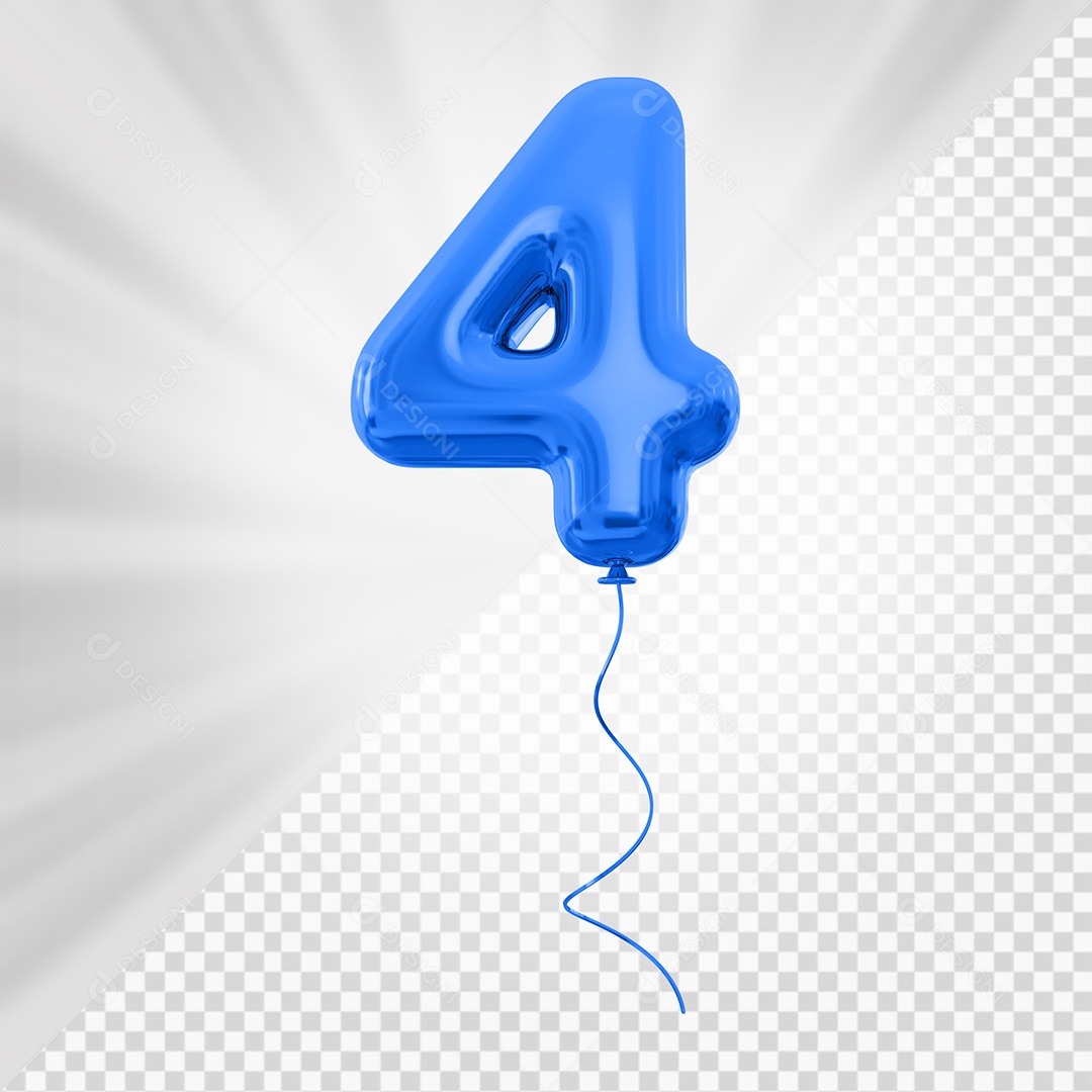 Balão de Número 4 Elemento 3D Azul Para composição PSD
