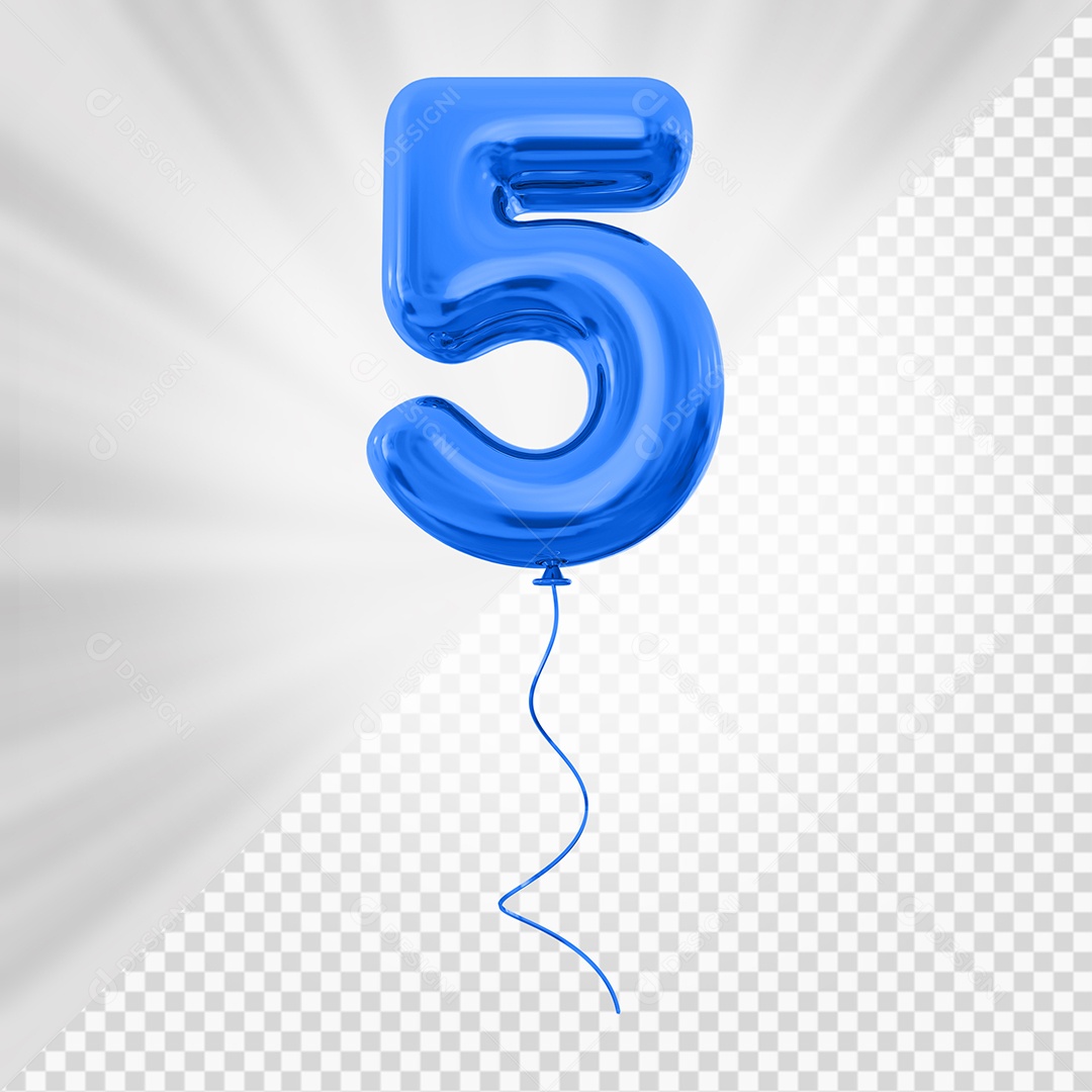Balão de Número 5 Elemento 3D Azul Para composição PSD
