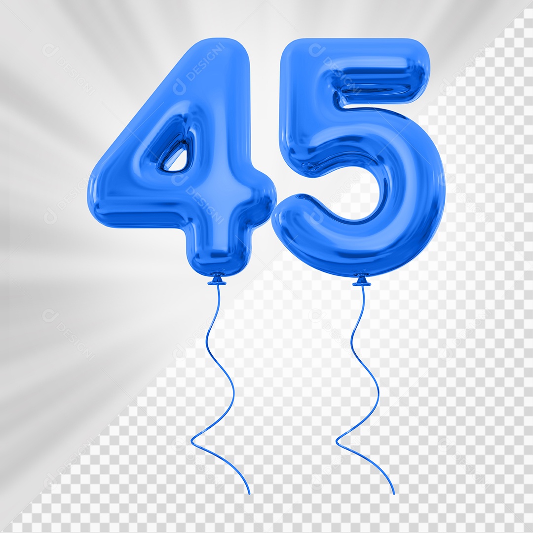 Balão de Número 45 Elemento 3D Azul Para composição PSD