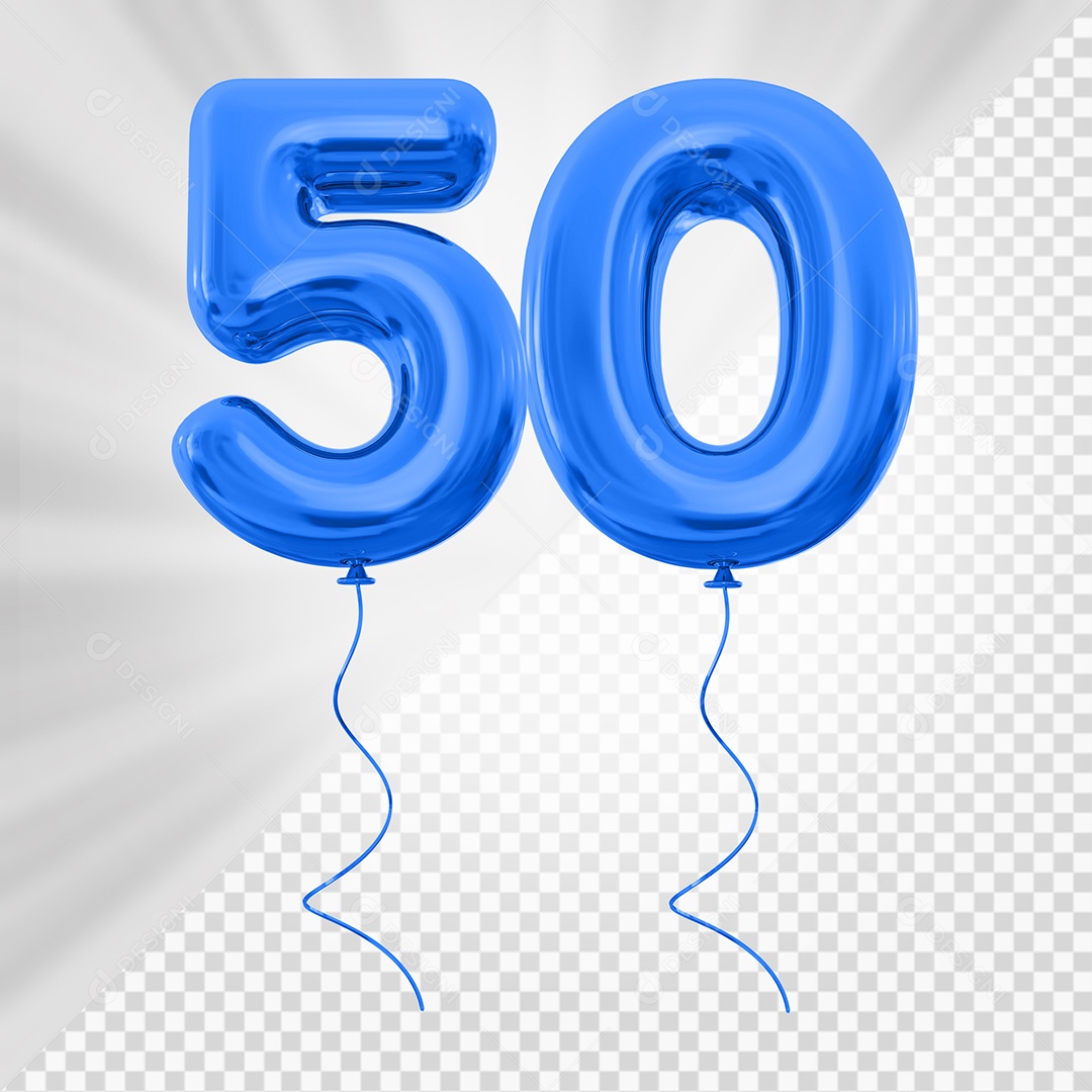 Balão de Número 50 Elemento 3D Azul Para composição PSD