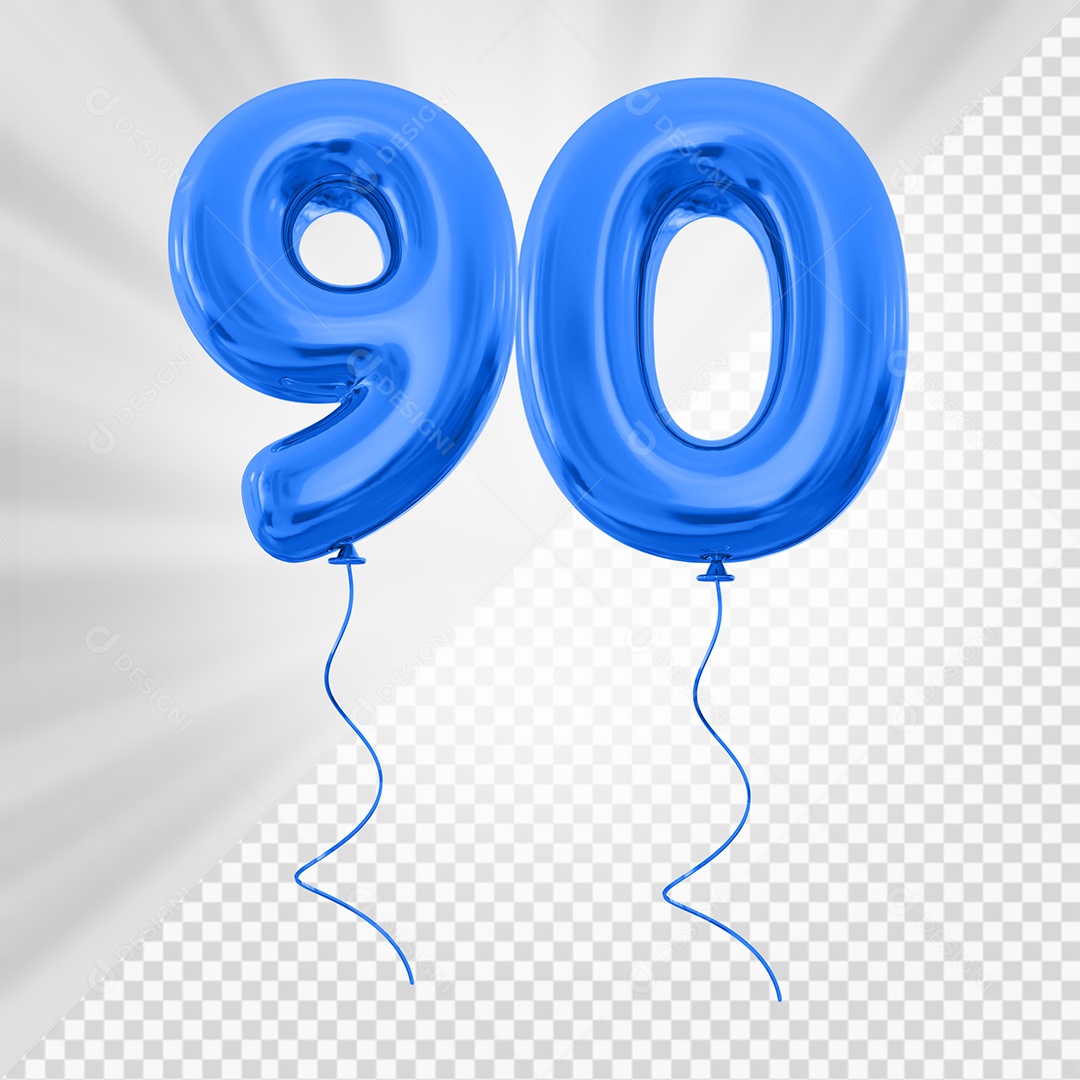 Balão de Número 90 Elemento 3D Azul Para composição PSD