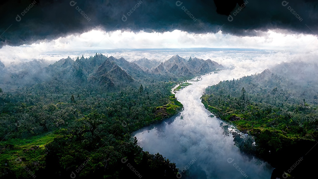 renderização de ilustração 3D de vista aérea de uma floresta tropical