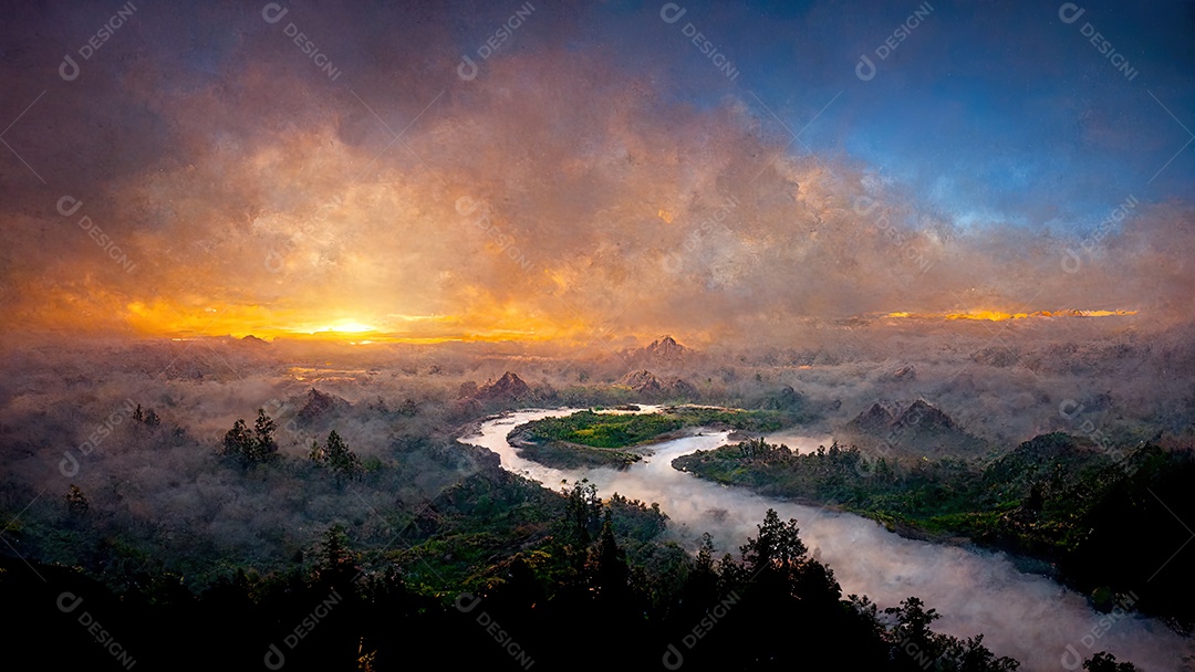 renderização de ilustração 3D de vista aérea de uma floresta tropical