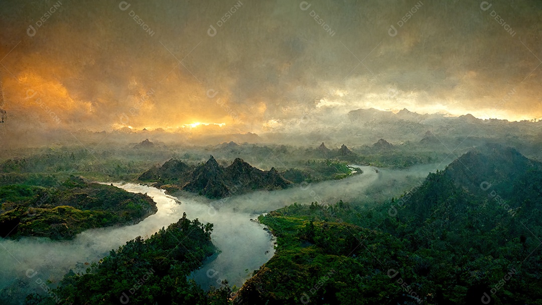 renderização de ilustração 3D de vista aérea de uma floresta tropical