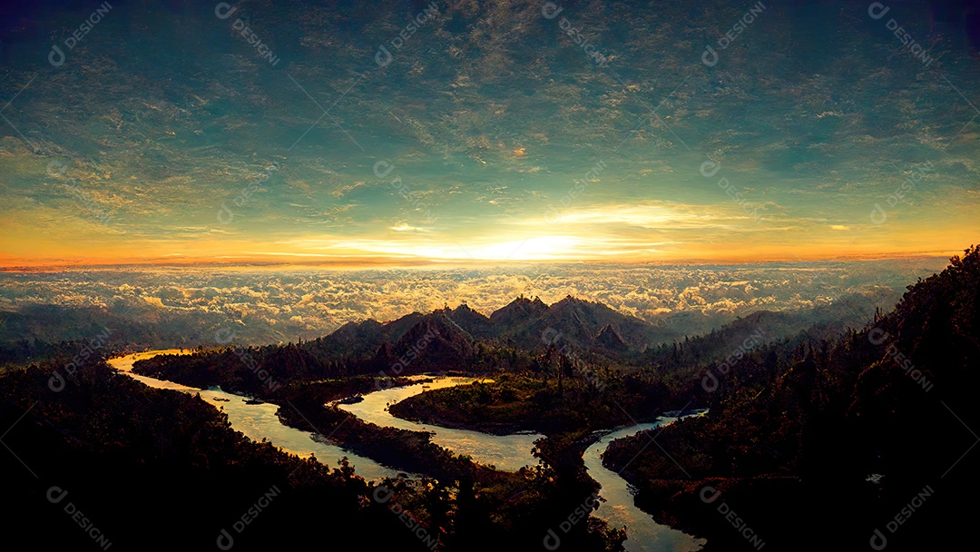 renderização de ilustração 3D de vista aérea de uma floresta tropical