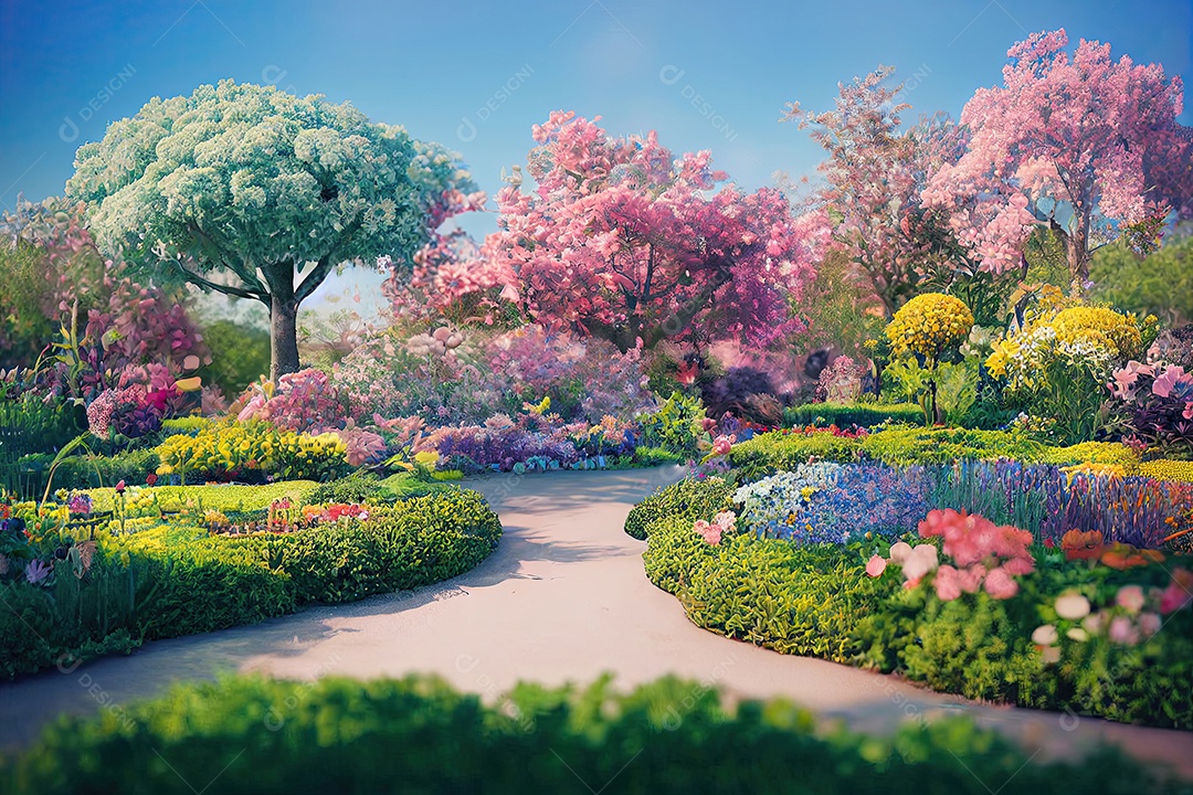 jardim com arvores e flores