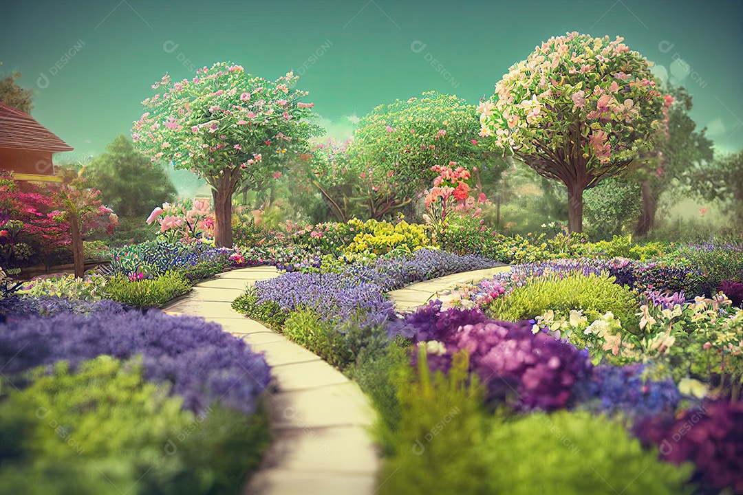 jardim com arvores e flores