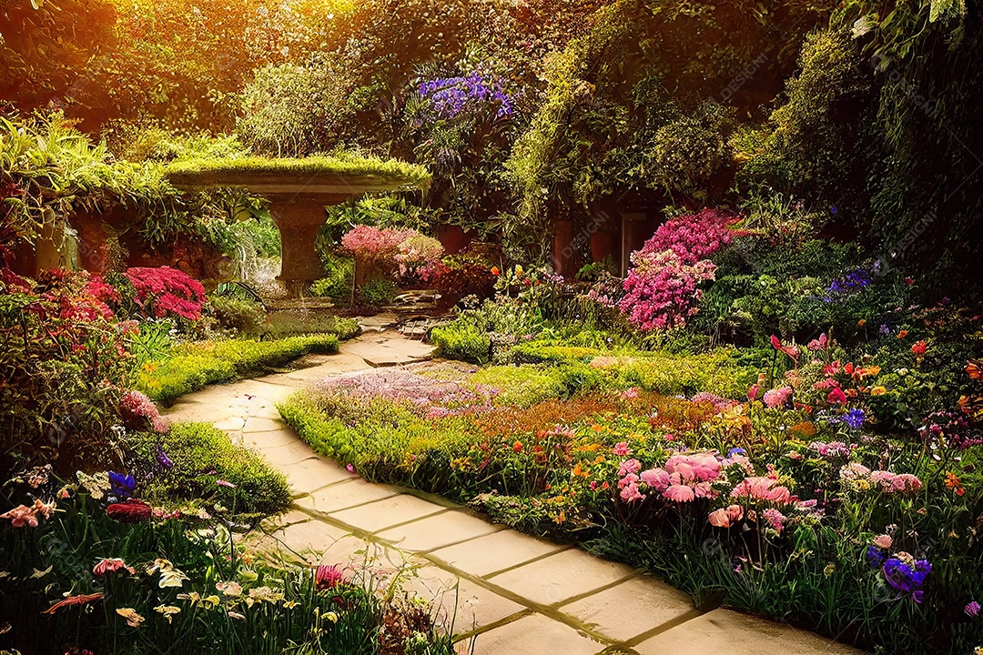 jardim com arvores e flores