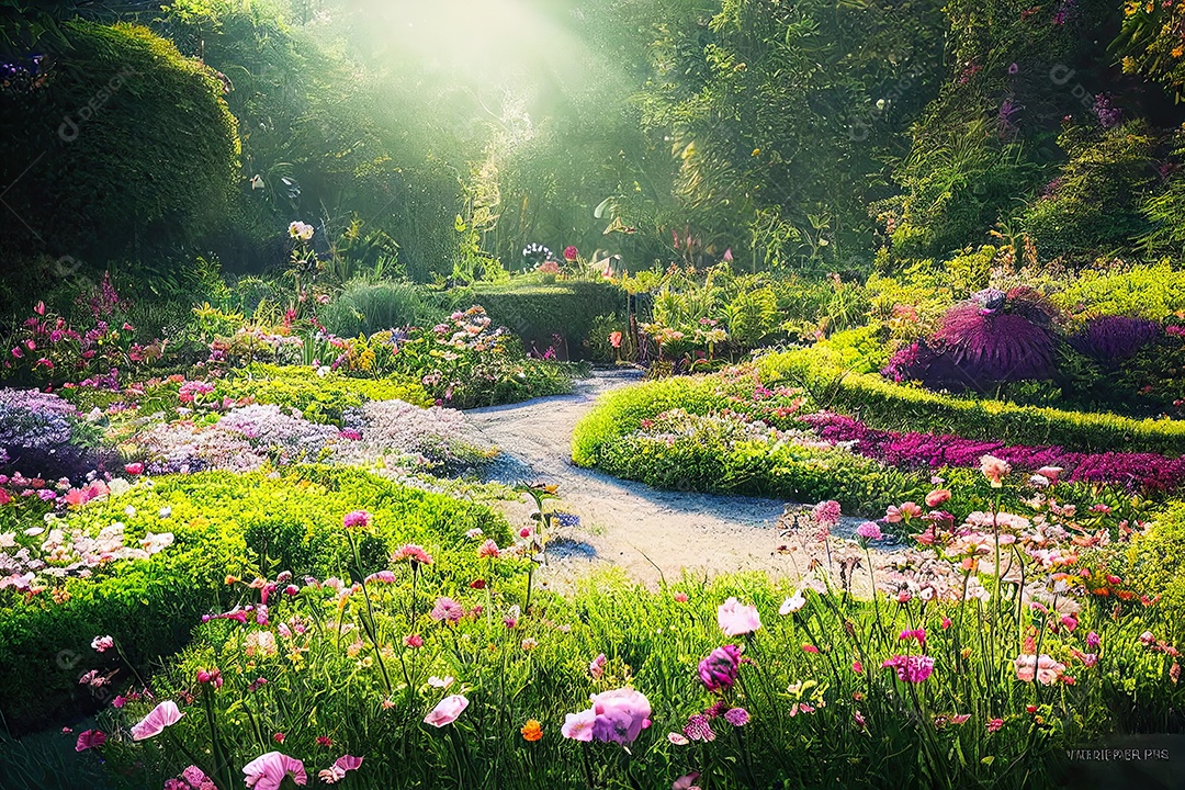 jardim com arvores e flores