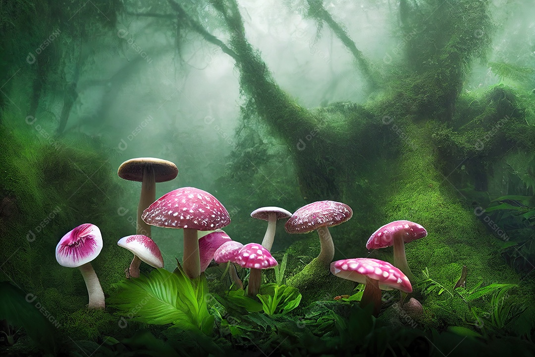 ilustração 3D de cogumelos