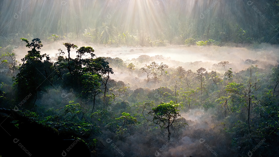 Ilustração 3D da floresta tropical.