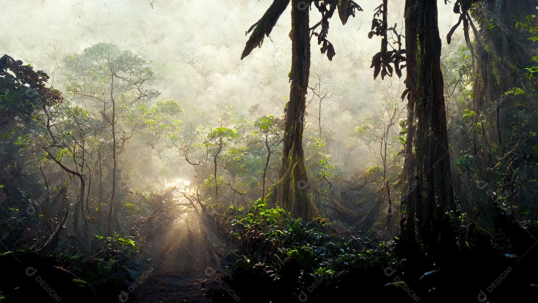 Ilustração 3D da floresta tropical.