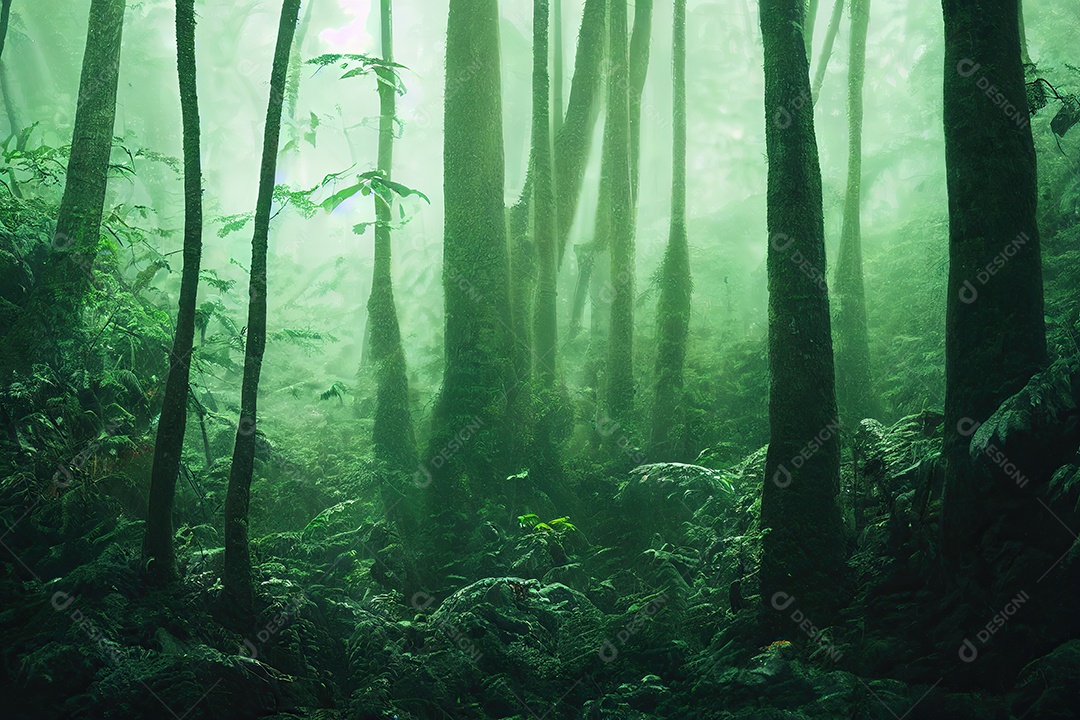 Ilustração 3D da floresta tropical.