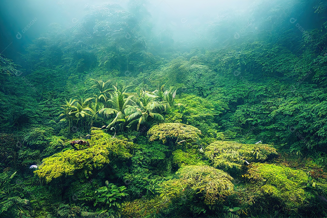 Rendição da ilustração 3D da floresta tropical.