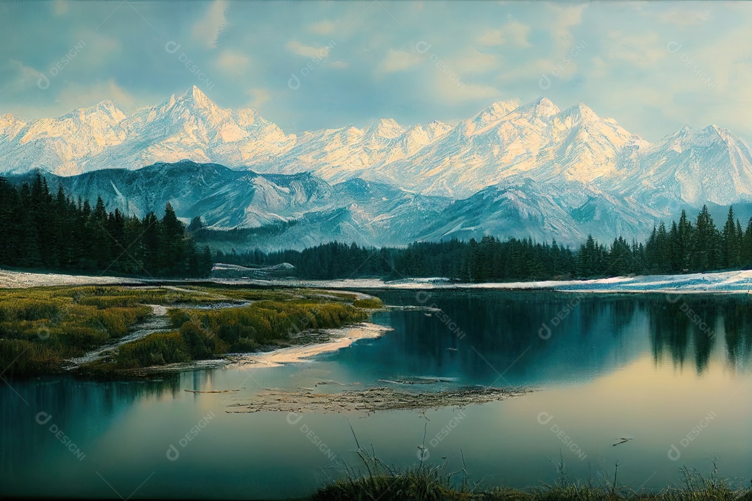 snow mountains illustration - AI generated image