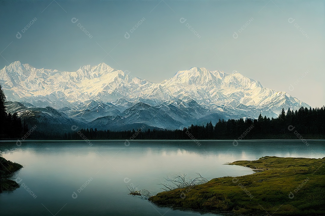 ilustração sobre montanhas de neve - imagem gerada por AI