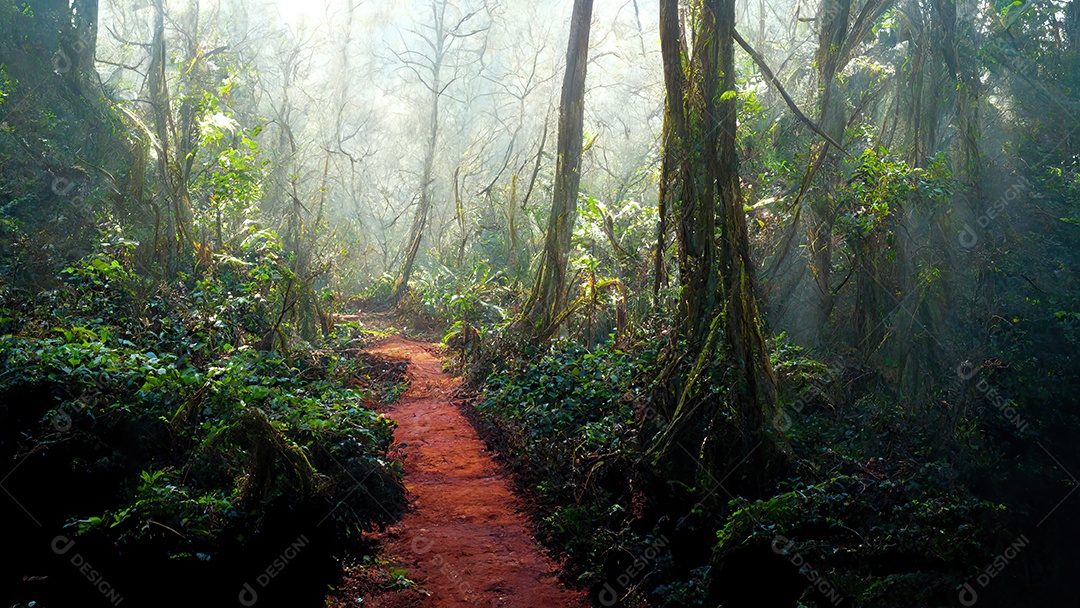 Rendição da ilustração 3D da floresta tropical.