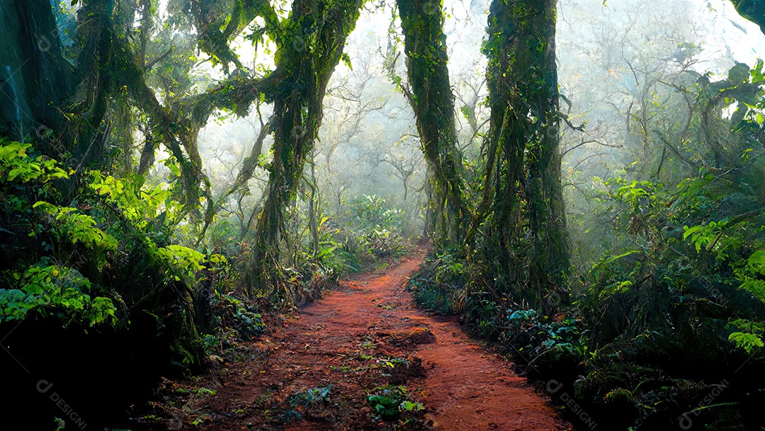 Rendição da ilustração 3D da floresta tropical.