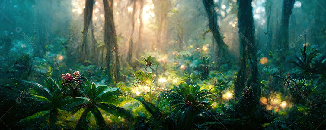 Ilustração da floresta tropical encantada