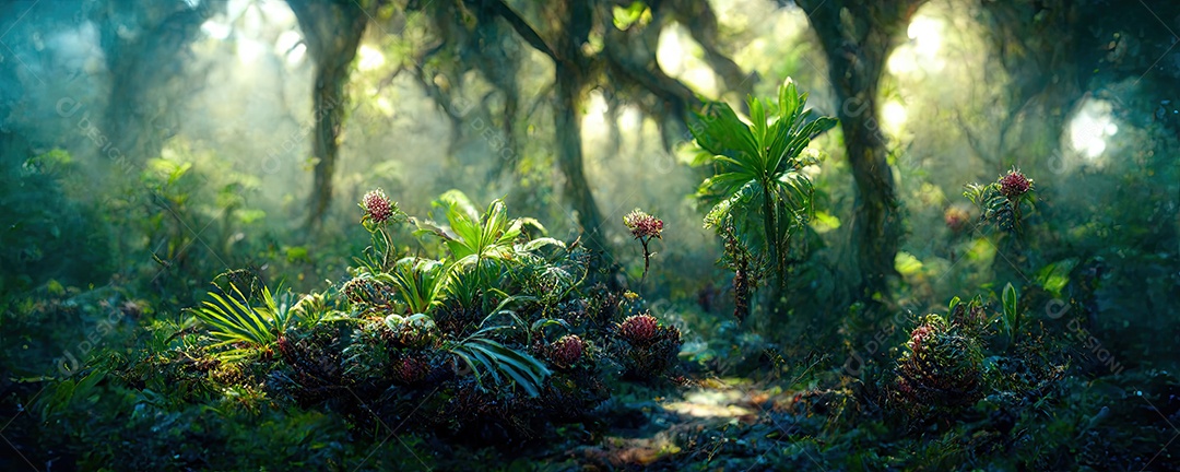 Ilustração da floresta tropical encantada