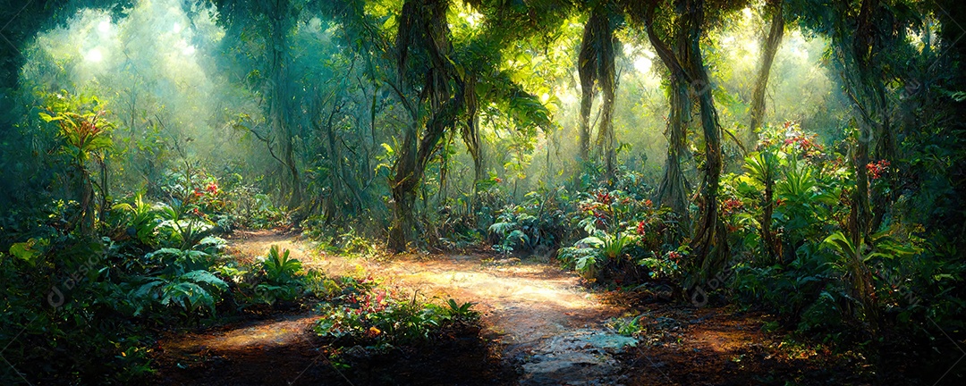 Ilustração da floresta tropical encantada